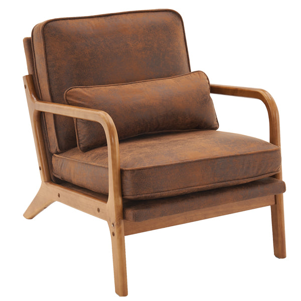 Mid-Century Modern Accent Armchair – Solid Wood Frame with Coffee Fabric Upholstery