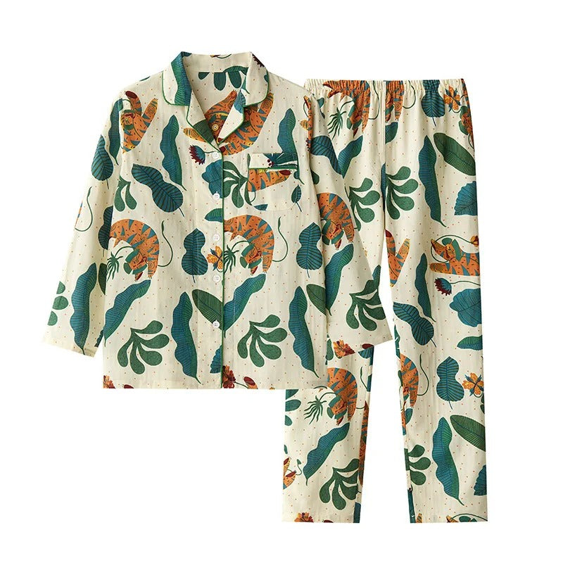 Women's Cotton Gauze Pajama Long Sleeve Trousers Set