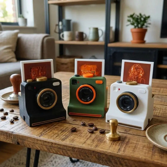 3D Printed Latte Art Camera with Replaceable Stencil Cards