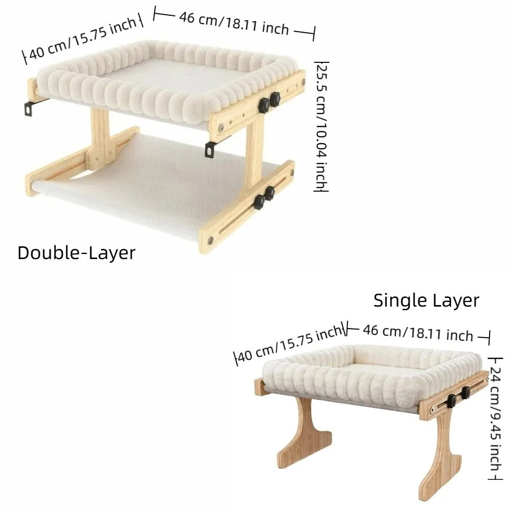 Adjustable Cat Window Perch – Wooden Frame with Detachable Hammock Cushion