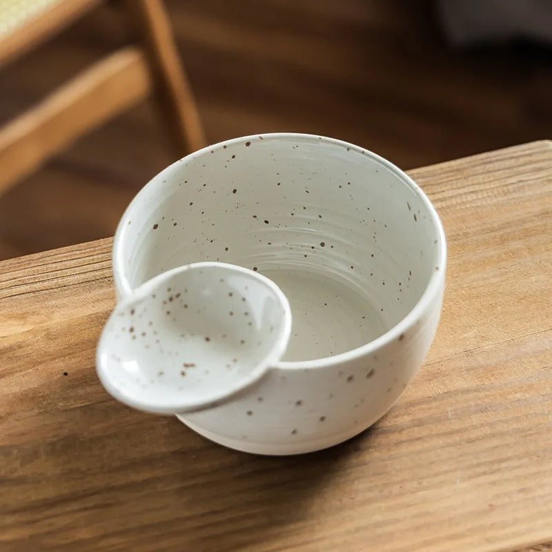 Artisan Speckled Ceramic Bowl with Integrated Sauce Dish