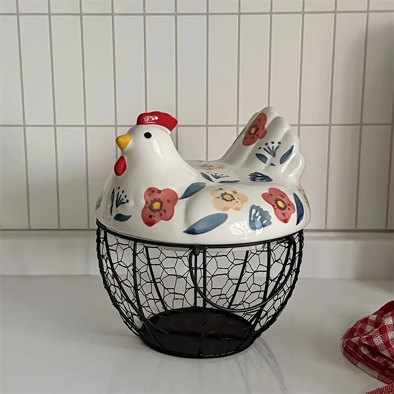 Farmhouse Hen-Shaped Ceramic Egg Basket