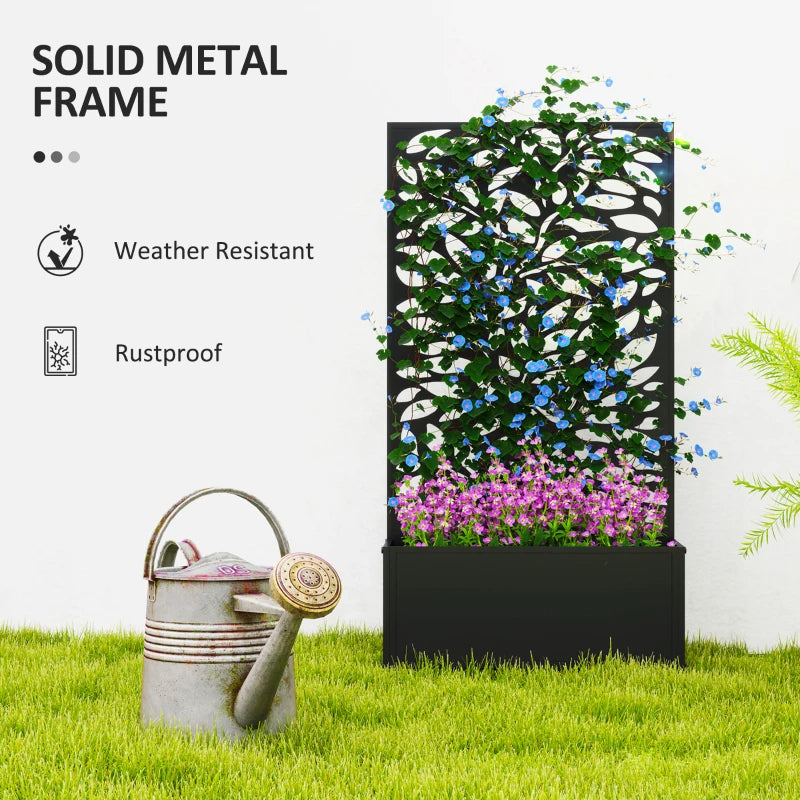 Metal Raised Garden Bed with Decorative Trellis Privacy Panel – Wall-Mounted or Freestanding Planter for Climbing Plants