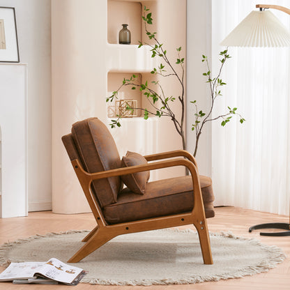 Mid-Century Modern Accent Armchair – Solid Wood Frame with Coffee Fabric Upholstery