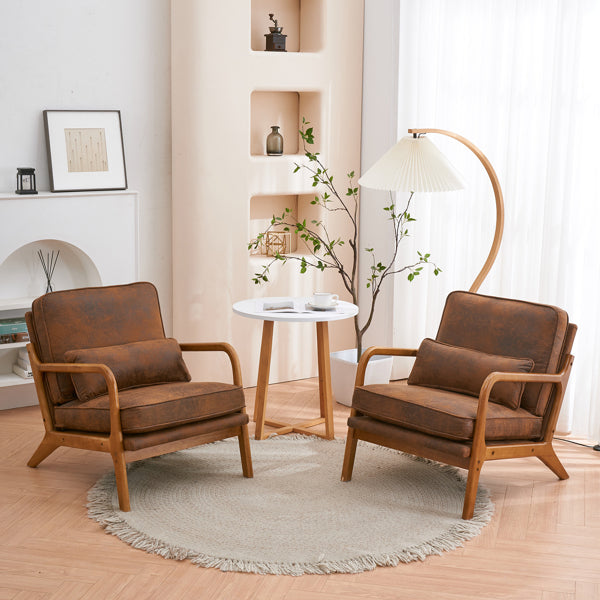 Mid-Century Modern Accent Armchair – Solid Wood Frame with Coffee Fabric Upholstery