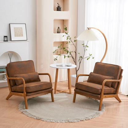 Mid-Century Modern Accent Armchair – Solid Wood Frame with Coffee Fabric Upholstery