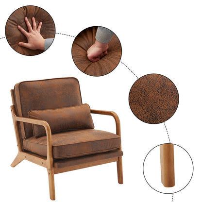 Mid-Century Modern Accent Armchair – Solid Wood Frame with Coffee Fabric Upholstery