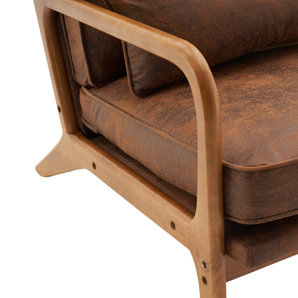 Mid-Century Modern Accent Armchair – Solid Wood Frame with Coffee Fabric Upholstery