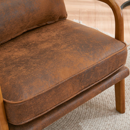 Mid-Century Modern Accent Armchair – Solid Wood Frame with Coffee Fabric Upholstery