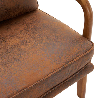 Mid-Century Modern Accent Armchair – Solid Wood Frame with Coffee Fabric Upholstery