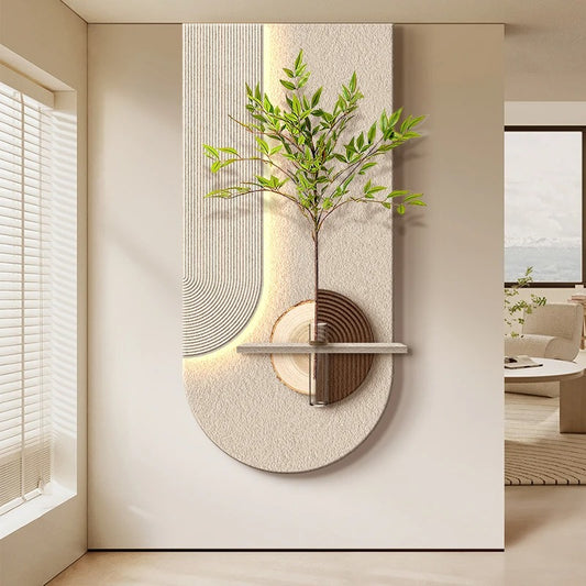 3D LED Wall Lamp with Vase & Green Plant Design – Modern Decorative Mural Light
