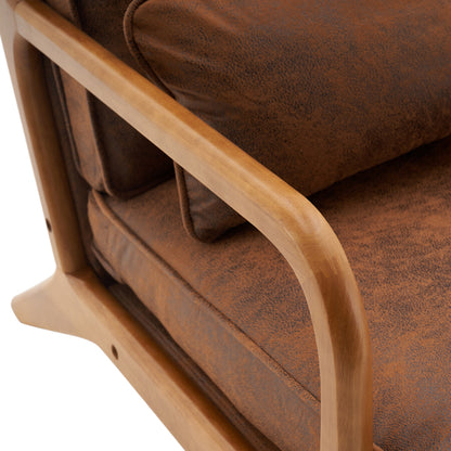 Mid-Century Modern Accent Armchair – Solid Wood Frame with Coffee Fabric Upholstery