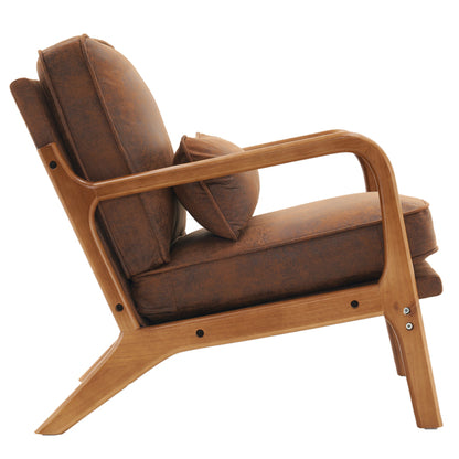 Mid-Century Modern Accent Armchair – Solid Wood Frame with Coffee Fabric Upholstery