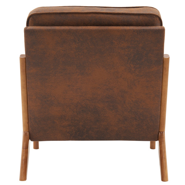 Mid-Century Modern Accent Armchair – Solid Wood Frame with Coffee Fabric Upholstery