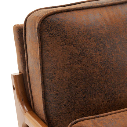 Mid-Century Modern Accent Armchair – Solid Wood Frame with Coffee Fabric Upholstery