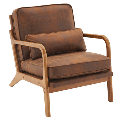 Mid-Century Modern Accent Armchair – Solid Wood Frame with Coffee Fabric Upholstery