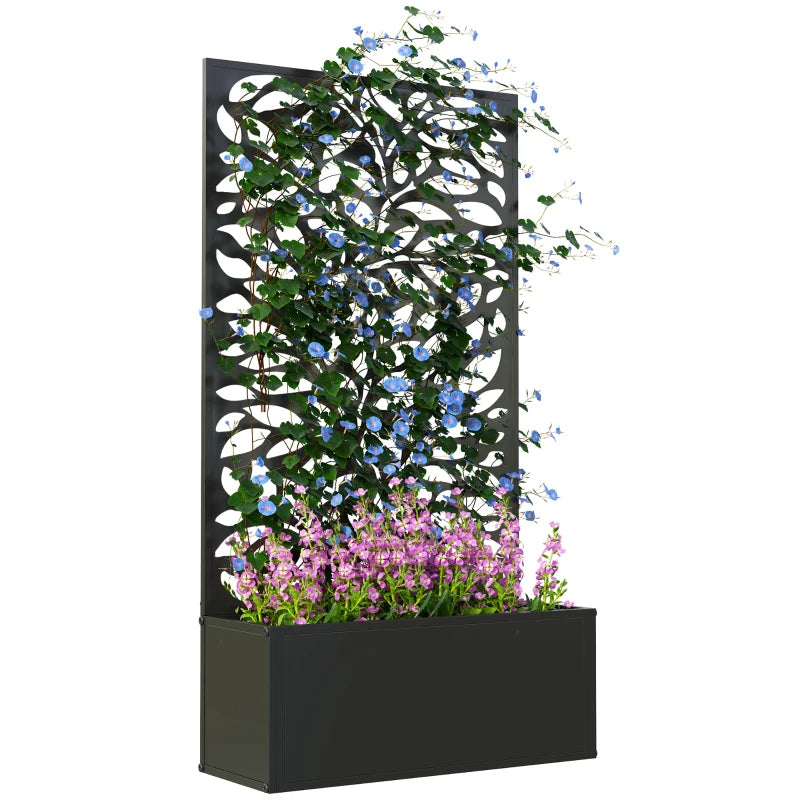 Metal Raised Garden Bed with Decorative Trellis Privacy Panel – Wall-Mounted or Freestanding Planter for Climbing Plants