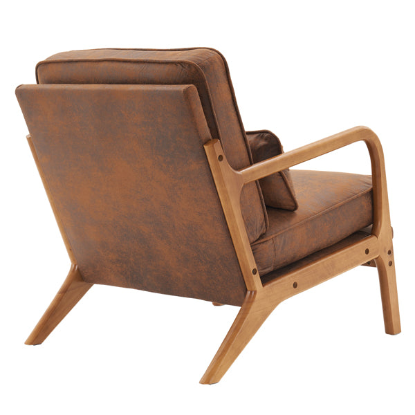 Mid-Century Modern Accent Armchair – Solid Wood Frame with Coffee Fabric Upholstery