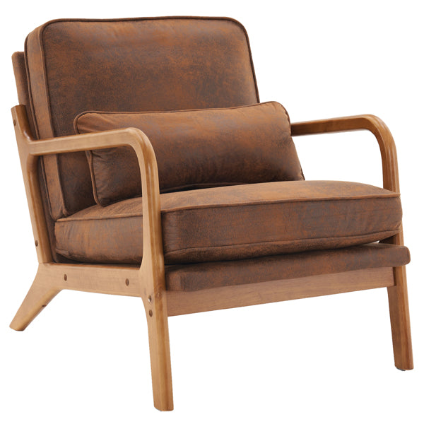 Mid-Century Modern Accent Armchair – Solid Wood Frame with Coffee Fabric Upholstery