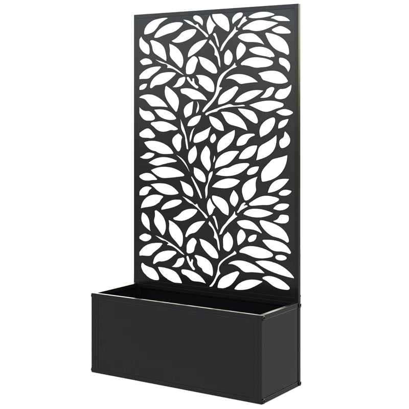 Metal Raised Garden Bed with Decorative Trellis Privacy Panel – Wall-Mounted or Freestanding Planter for Climbing Plants