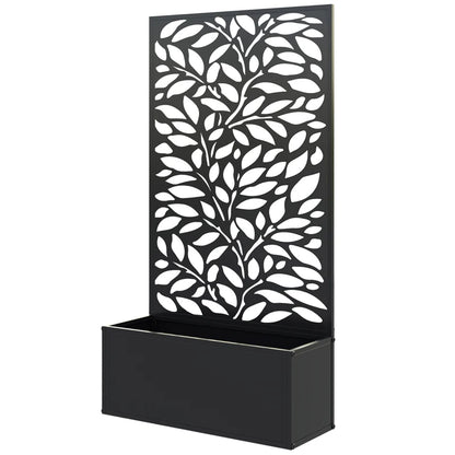Metal Raised Garden Bed with Decorative Trellis Privacy Panel – Wall-Mounted or Freestanding Planter for Climbing Plants