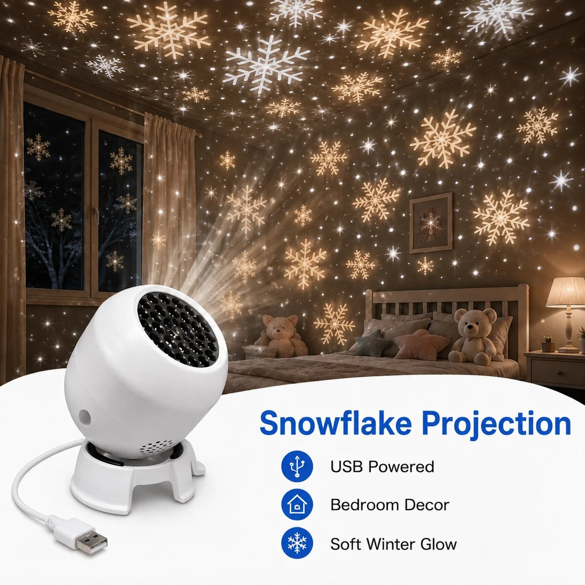 360° Rotating Star Projector Night Light – Snowflake, Christmas & Ocean