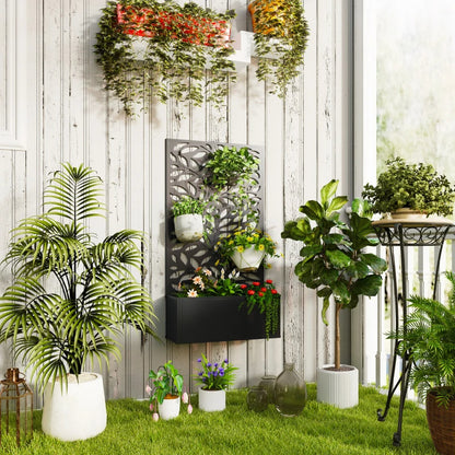 Metal Raised Garden Bed with Decorative Trellis Privacy Panel – Wall-Mounted or Freestanding Planter for Climbing Plants