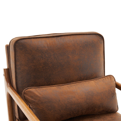 Mid-Century Modern Accent Armchair – Solid Wood Frame with Coffee Fabric Upholstery