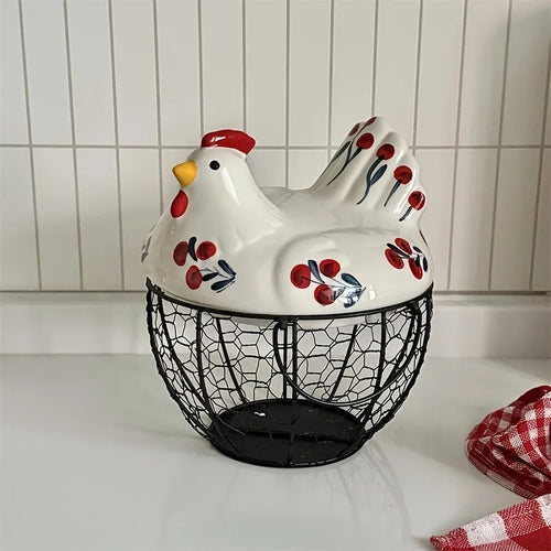 Farmhouse Hen-Shaped Ceramic Egg Basket