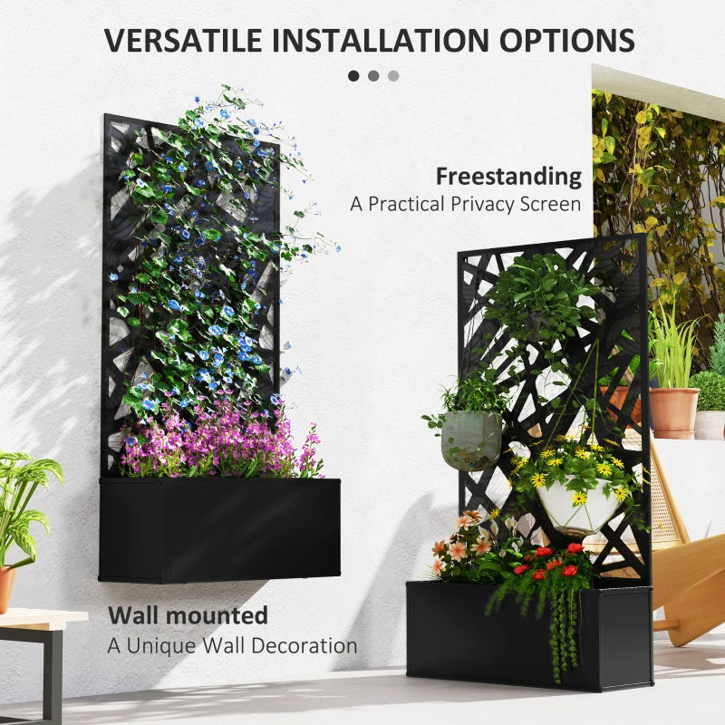 Metal Raised Garden Bed with Decorative Trellis Privacy Panel – Wall-Mounted or Freestanding Planter for Climbing Plants