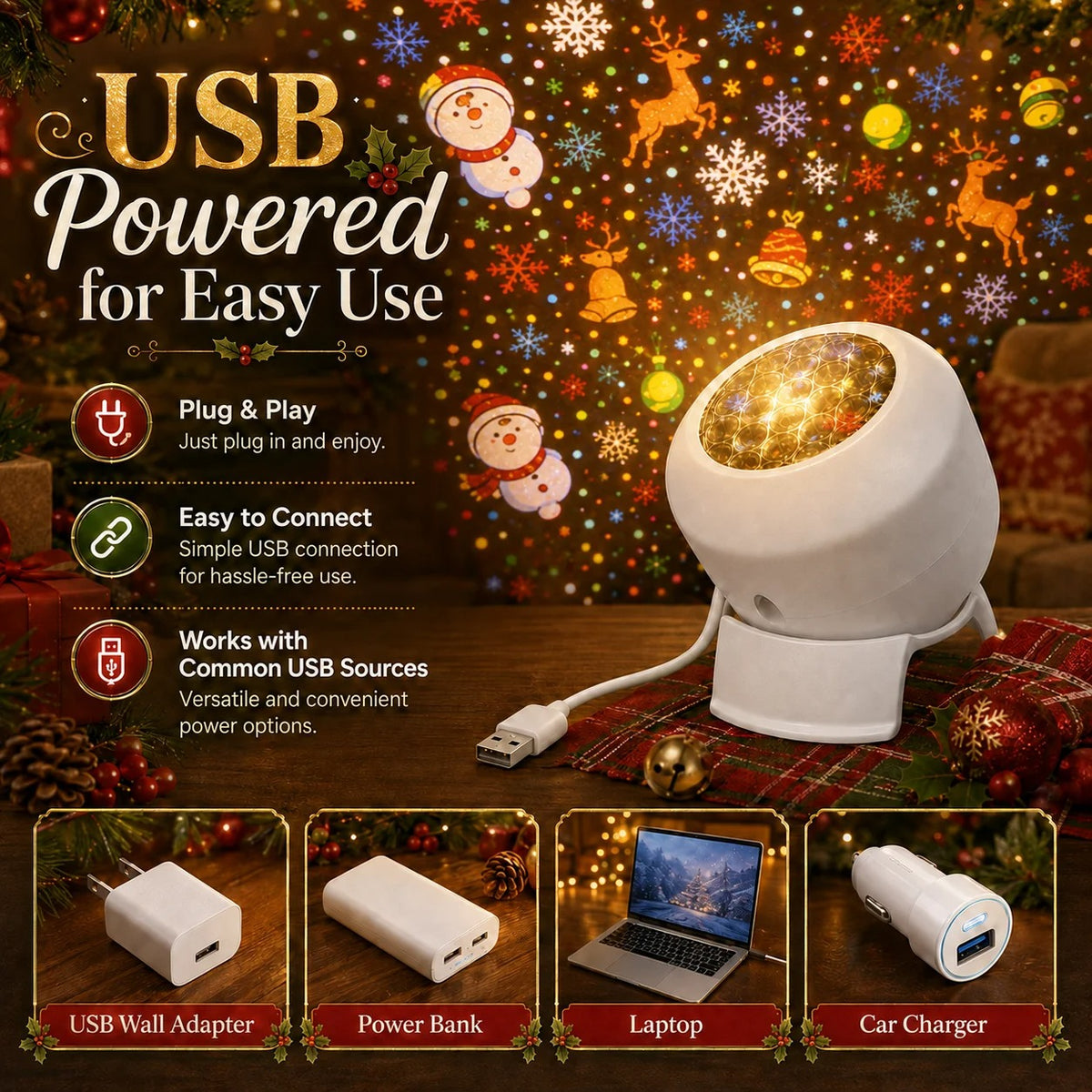 360° Rotating Star Projector Night Light – Snowflake, Christmas & Ocean