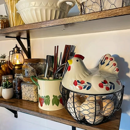 Farmhouse Hen-Shaped Ceramic Egg Basket