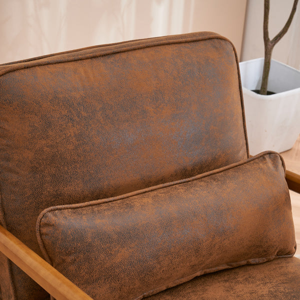 Mid-Century Modern Accent Armchair – Solid Wood Frame with Coffee Fabric Upholstery