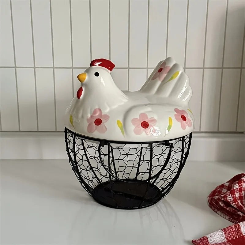 Farmhouse Hen-Shaped Ceramic Egg Basket