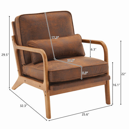 Mid-Century Modern Accent Armchair – Solid Wood Frame with Coffee Fabric Upholstery