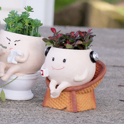 Cute Wicker Chair Planter Pot