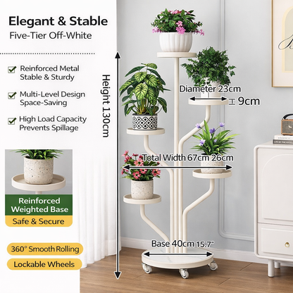 Elegant & Versatile 5-Tier Metal Plant Stand with Lockable Wheels