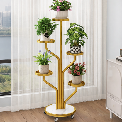 Elegant & Versatile 5-Tier Metal Plant Stand with Lockable Wheels