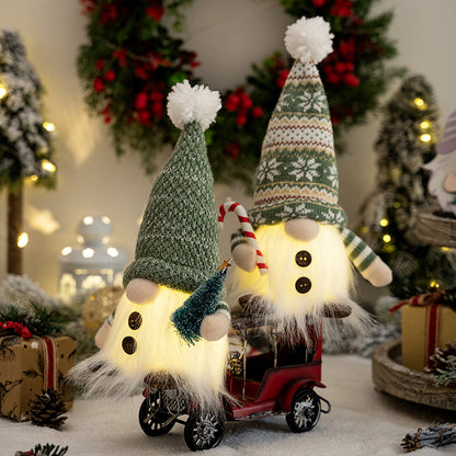 Christmas New Ornaments Plush Hat with Light Holding Crutches with Pine Needle Tree Rudolph Doll Window Ornament
