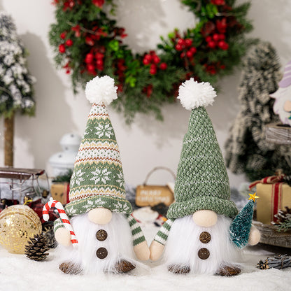 Christmas New Ornaments Plush Hat with Light Holding Crutches with Pine Needle Tree Rudolph Doll Window Ornament