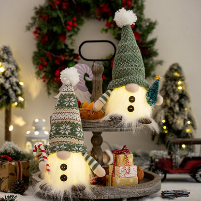 Christmas New Ornaments Plush Hat with Light Holding Crutches with Pine Needle Tree Rudolph Doll Window Ornament
