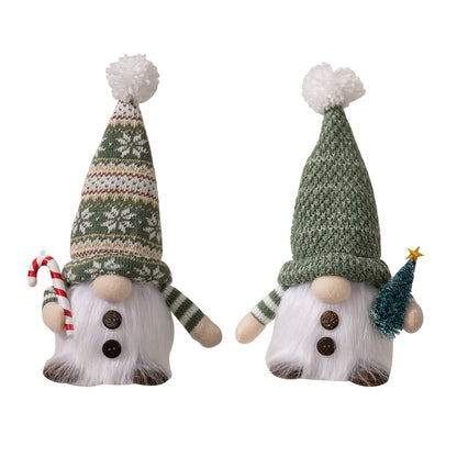 Christmas New Ornaments Plush Hat with Light Holding Crutches with Pine Needle Tree Rudolph Doll Window Ornament