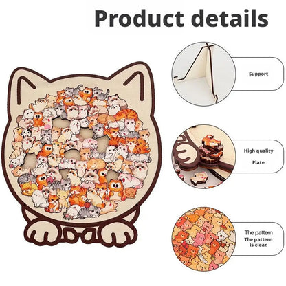 Cat-Shaped Wooden Jigsaw Puzzle