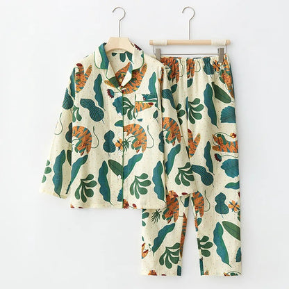 Women's Cotton Gauze Pajama Long Sleeve Trousers Set