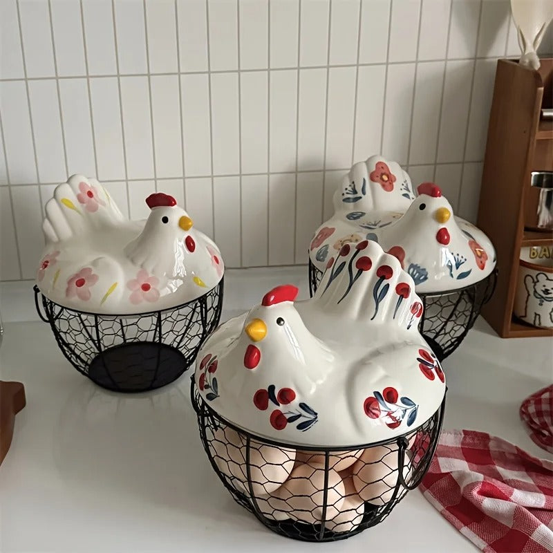 Farmhouse Hen-Shaped Ceramic Egg Basket