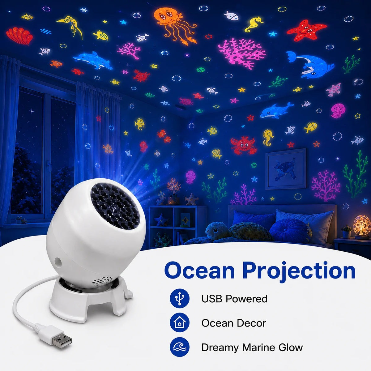 360° Rotating Star Projector Night Light – Snowflake, Christmas & Ocean