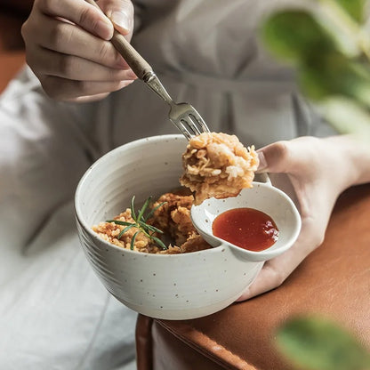 Artisan Speckled Ceramic Bowl with Integrated Sauce Dish