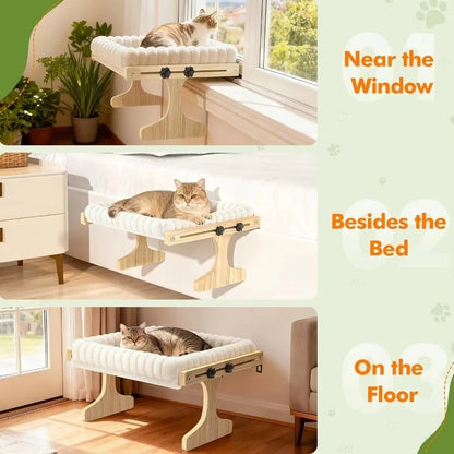 Adjustable Cat Window Perch – Wooden Frame with Detachable Hammock Cushion