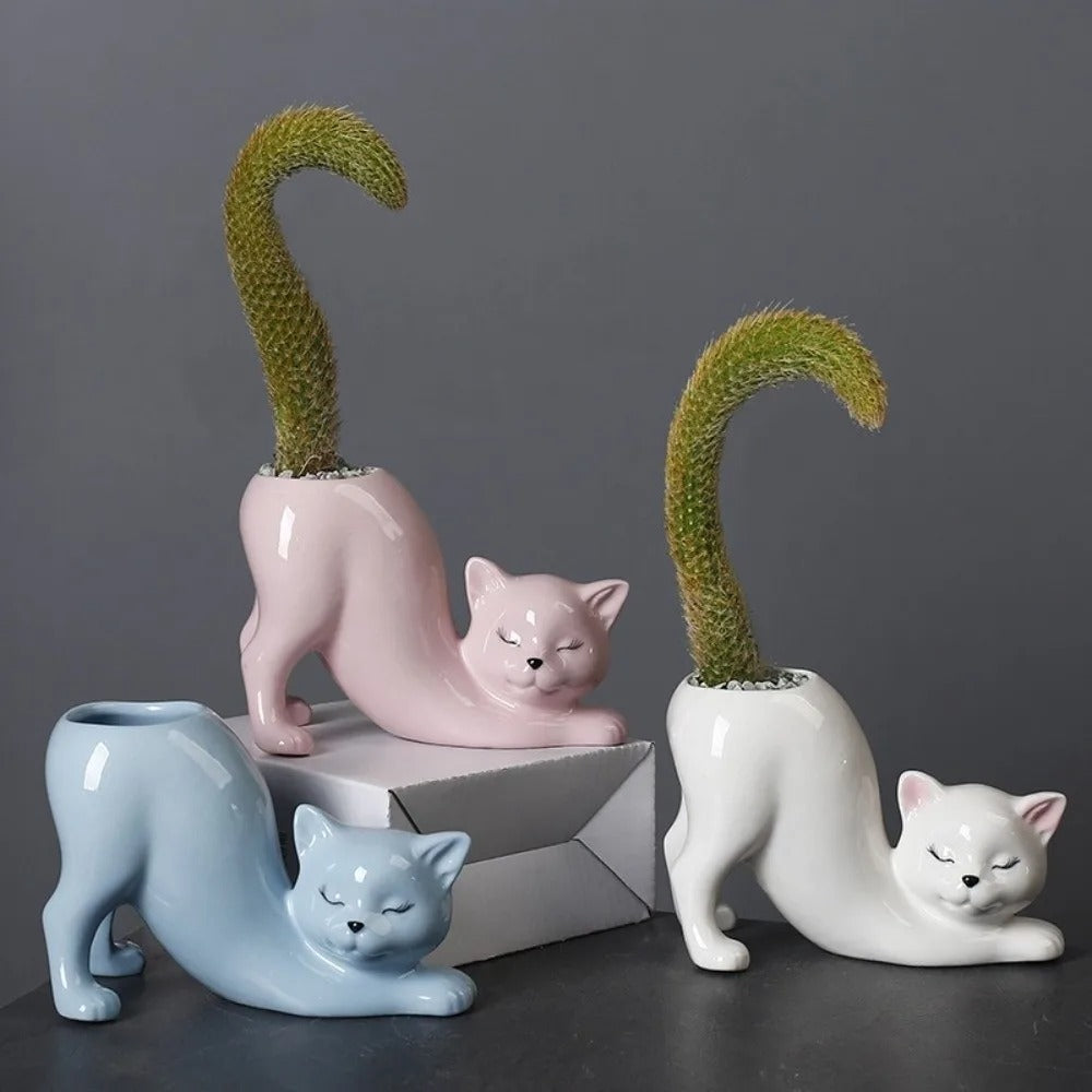 Cat Tail Ceramic Planter