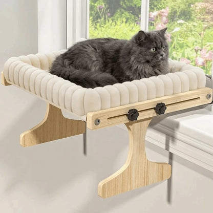 Adjustable Cat Window Perch – Wooden Frame with Detachable Hammock Cushion